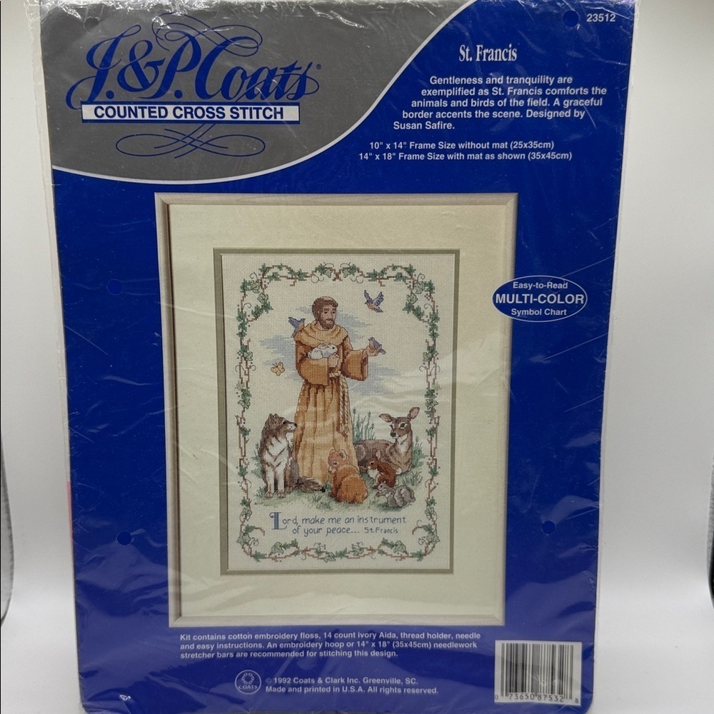 Vintage Unopened J & P Coats Counted Cross Stitch Kit St. Francis
